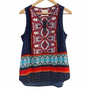 Holly & Whyte by Lindex Sleeveless Blouse Boho Blue Red Size 12